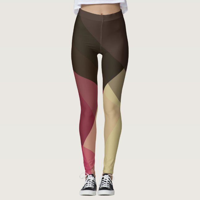 Grey Purple Cream Modern Geometric Pattern Leggings (Front)