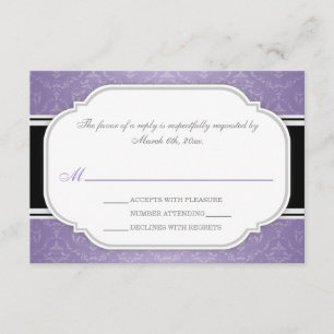 Grey & Purple Damask Wedding Reception RSVP Cards