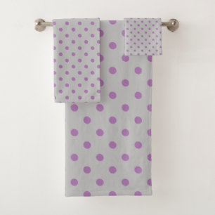 Grey Purple Polka Dot Bath Towel Set