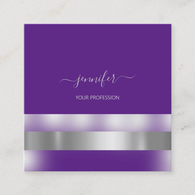 Grey Purple Professsional ModernInfluencer Silver Square Business Card (Front)