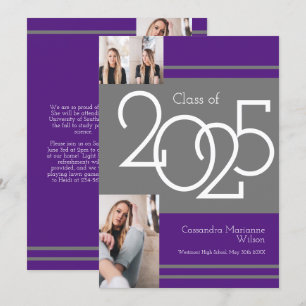 Grey Purple School Colors Graduation Announcement