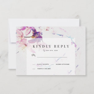 Grey & Purple Watercolor Floral Wedding RSVP Card