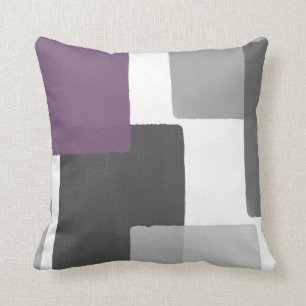 Grey Purple White Geometric Modern Minimalist Throw Pillow