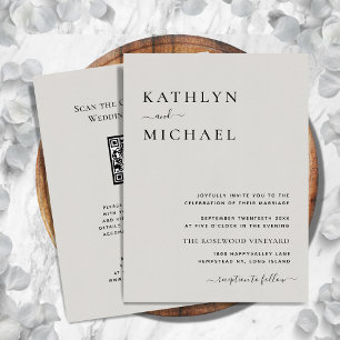 Grey QR Code All In One Modern Minimalist Wedding Invitation