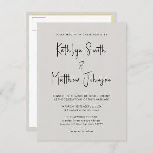 Grey QR Code All In One Modern Script Chic Wedding Invitation Postcard