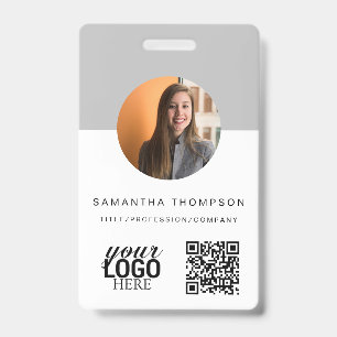 Grey QR Code Business Logo ID Card Business  Badge