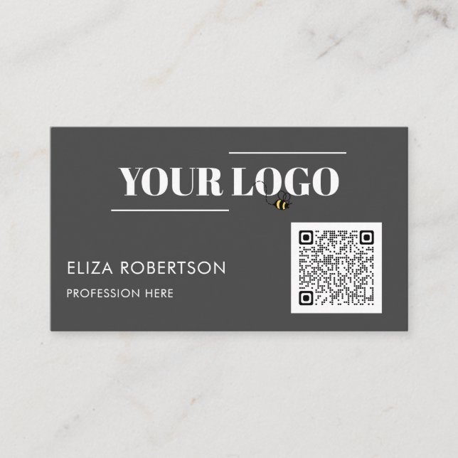 Grey QR Code Professional Business Logo Custom Business Card (Front)