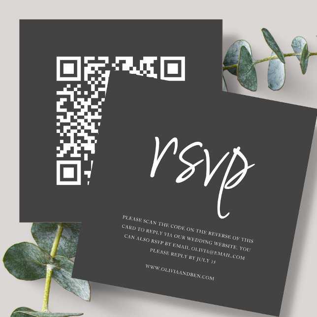Grey | QR Code | Wedding RSVP Enclosure Card (Creator Uploaded)