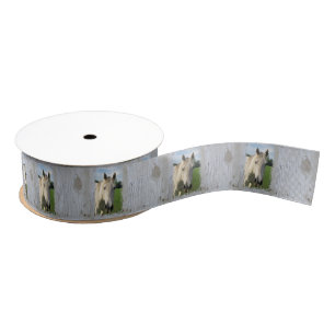 Grey Quarter Horse on Whitewashed Board Grosgrain Ribbon