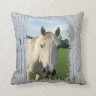 Grey Quarter Horse on Whitewashed Board Throw Pillow