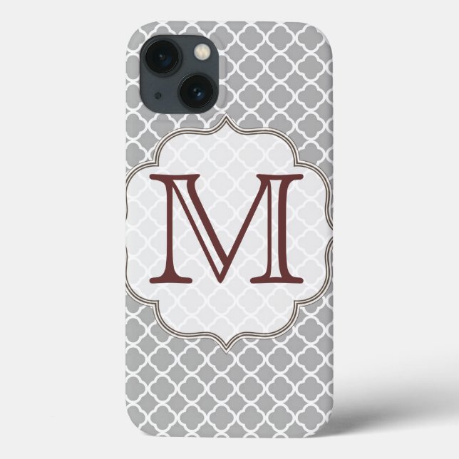Grey Quarterfoil Latti Monogram Initial IPAD Case (Back)