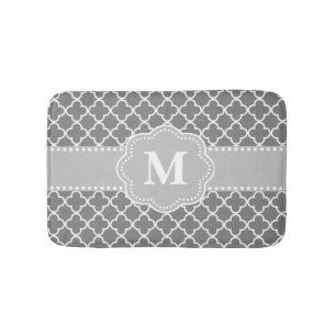 Grey Quatrefoil Chevron Monogram Bathmat