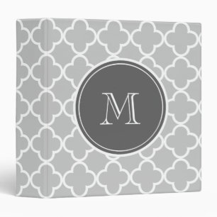 Grey Quatrefoil Pattern, Charcoal Monogram Binder