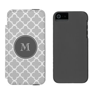 Grey Quatrefoil Pattern, Charcoal Monogram Incipio Watson™ iPhone 5 Wallet Case