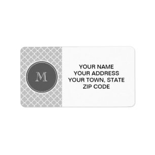 Grey Quatrefoil Pattern, Charcoal Monogram Label