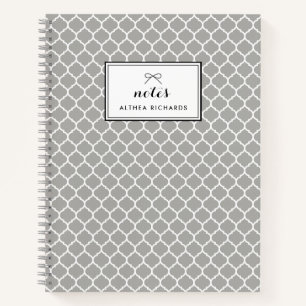Grey Quatrefoil Pattern Personalized Notebook
