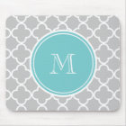 Grey Quatrefoil Pattern, Teal Monogram