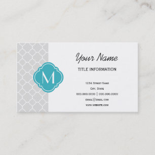 Grey Quatrefoil Pattern with Monogram Business Card