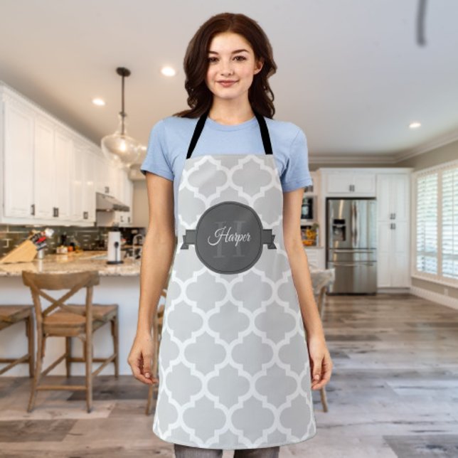 Grey Quatrefoil Personalized Apron (Gray Quatrefoil Personalized Apron)