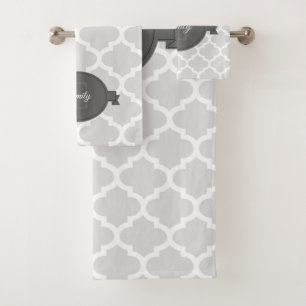 Grey Quatrefoil Personalized Bath Towel Set
