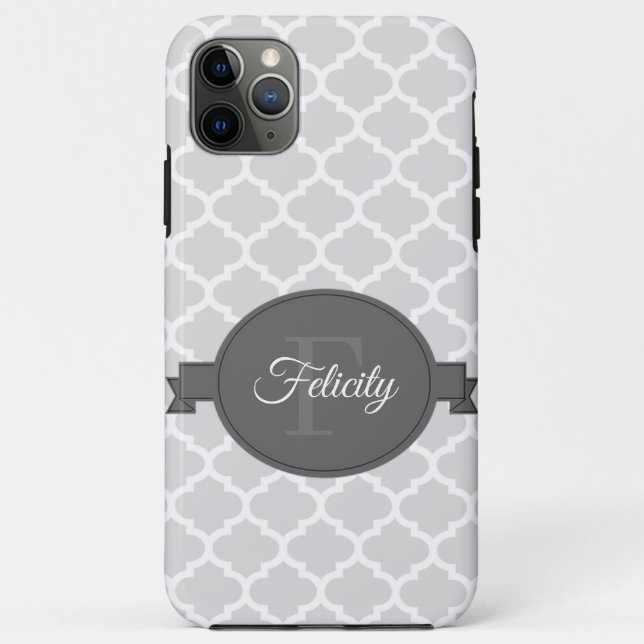 Grey Quatrefoil Personalized Case-Mate iPhone Case (Back)