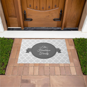 Grey Quatrefoil Personalized Doormat