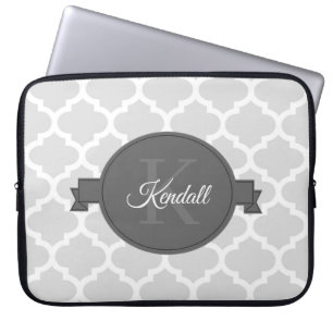 Grey Quatrefoil Personalized Laptop Sleeve