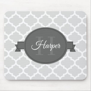 Grey Quatrefoil Personalized Mouse Pad