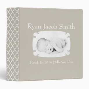 Grey Quatrefoil Photo Ready Baby Book Binder