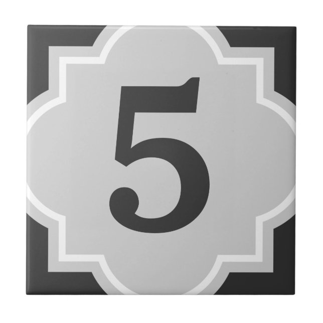 Grey quatrefoil street address house number tile (Front)