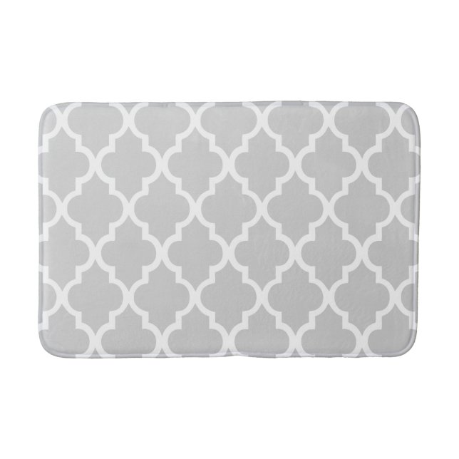 Grey Quatrefoil Tiles Pattern Bath Mat (Front)