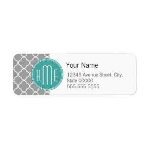 Grey Quatrefoil with Custom Mint Monogram