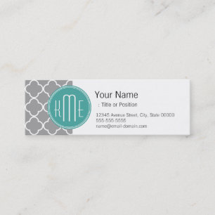 Grey Quatrefoil with Custom Mint Monogram Mini Business Card