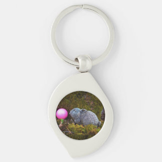 Grey rabbit / bunny and pink golf ball keychain