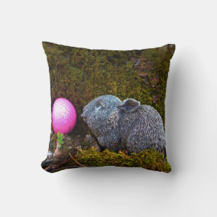 Grey rabbit / bunny and pink golf ball throw pillow