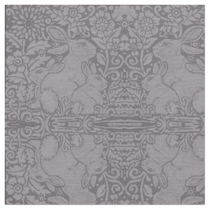 Grey Rabbit Family Designer Tiled Fabric for Decor