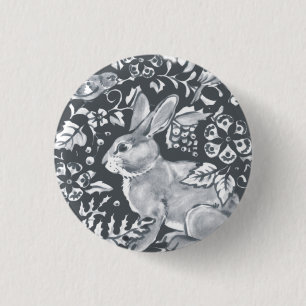 Grey Rabbit Pattern Floral Bird Woodland Unique 1 Inch Round Button