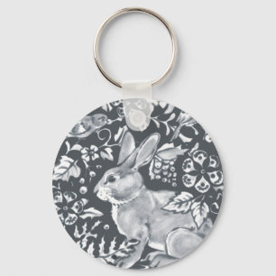 Grey Rabbit Pattern Floral Bird Woodland Unique Keychain