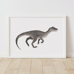 Grey Raptor Dinosaur Kids Room Poster