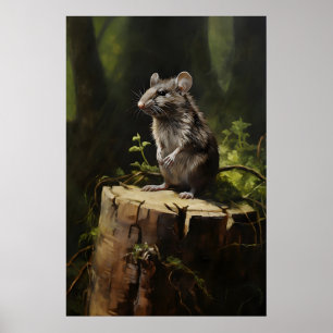 Grey Rat On Stump In Forest Wall Print, Dark Poster
