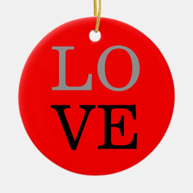 Grey Red Background Love Wedding  Ceramic Ornament (Front)