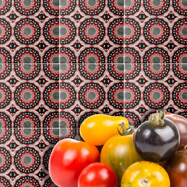 Grey Red Black Ethnic Mosaic Geometric Pattern Tile (Creator Uploaded)