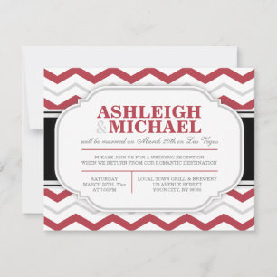 Grey & Red Chevron Wedding Reception ONLY Invitation