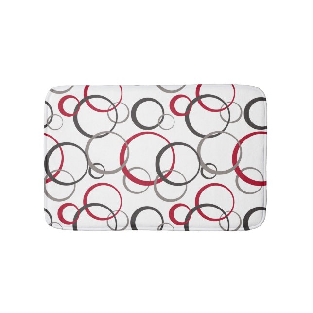 Grey Red Circles white Bath Mat (Front)