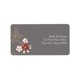 Grey Red Coral Wedding Return Address Labels