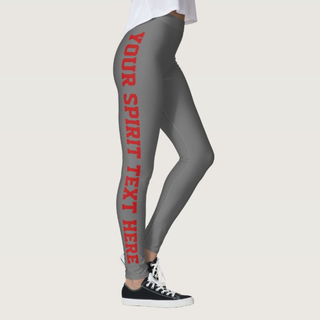 Grey + Red Custom School Spirit Text Leggings (Right)