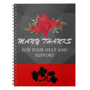 Grey Red Floral Abstract Elegant Modern Cute Hot Notebook