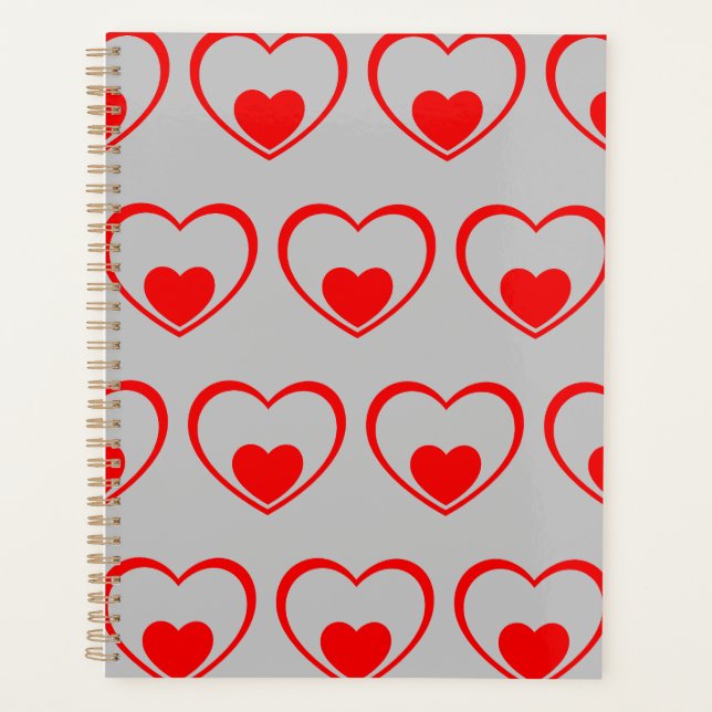 Grey red hearts planner (Front)