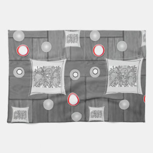 grey red kitchen hand towel