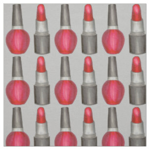 Grey Red Lipstick Nail Polish Makeup Beauty Print Fabric